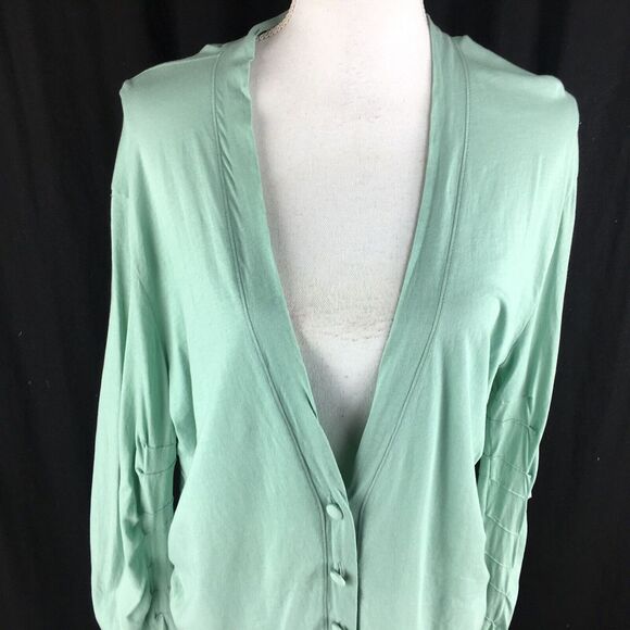 Jarbo Womens Thin Peru Cardigan Sweater Size M 38 Teal Blue Green‎ Tiered Ruched - Picture 4 of 12
